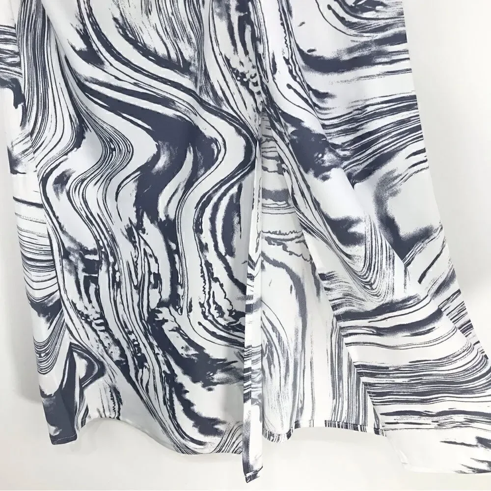 A New Day Blue Marbled Ruched Pencil Skirt